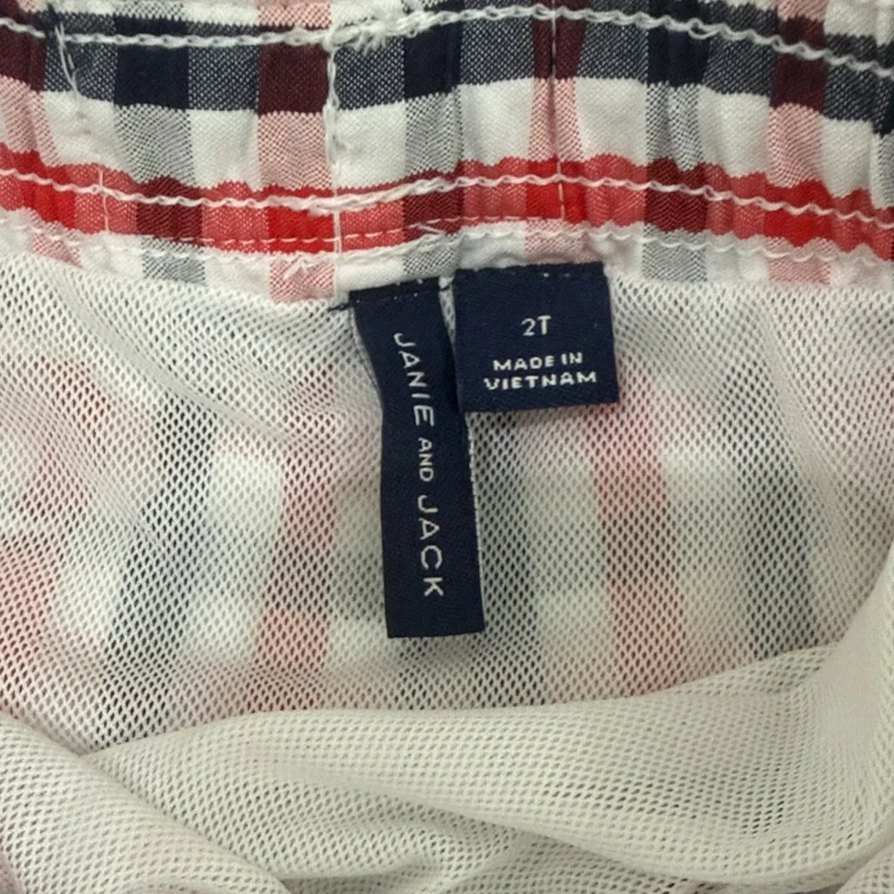 Janie and Jack Red, Navy & White Gingham Swim Trunks